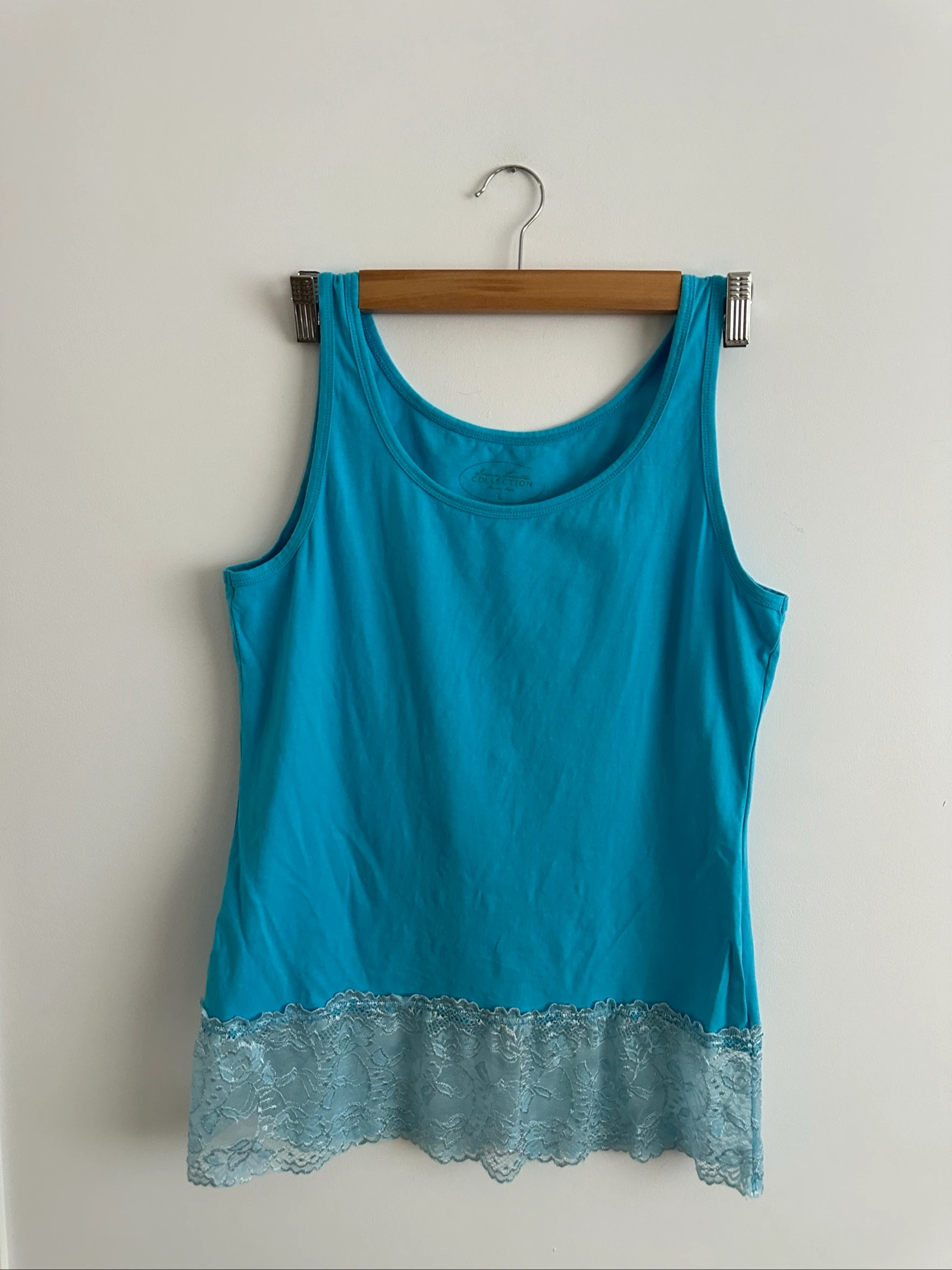 Top de tirantes azul turquesa con encaje Laura Torelli L / Débardeur turquoise dentelle